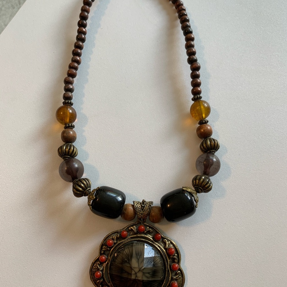 Bohemian Brown Beaded Statement Necklace - Picture 7 of 7